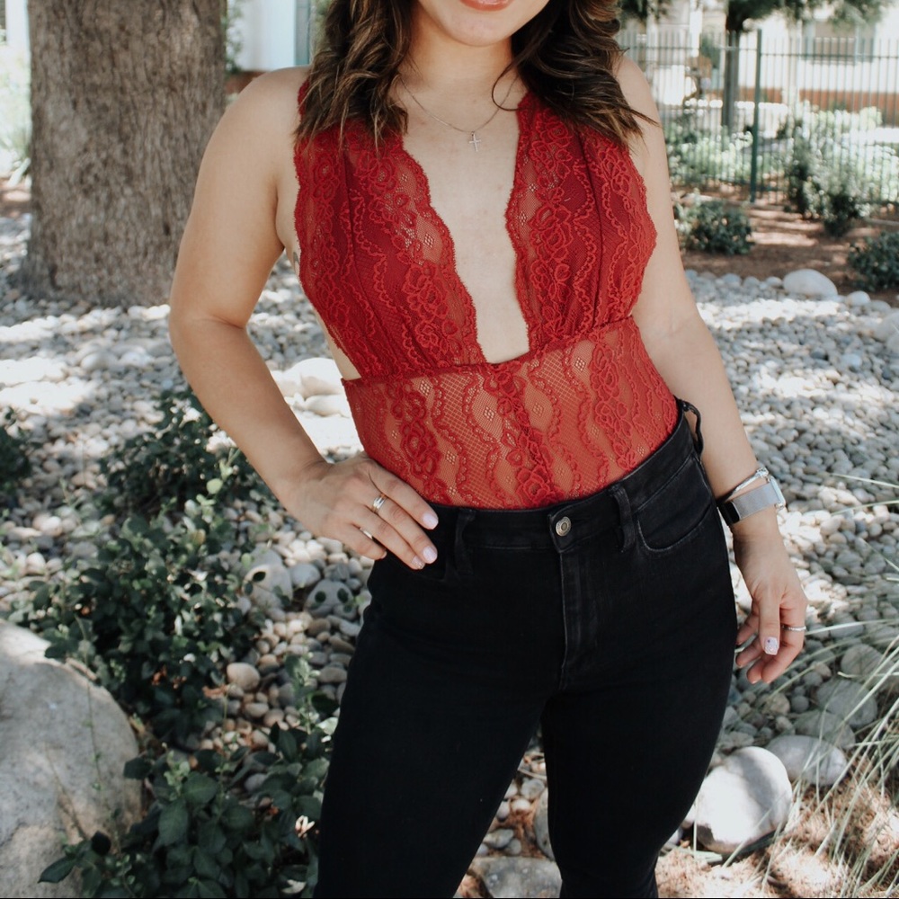 Red lace bodysuit